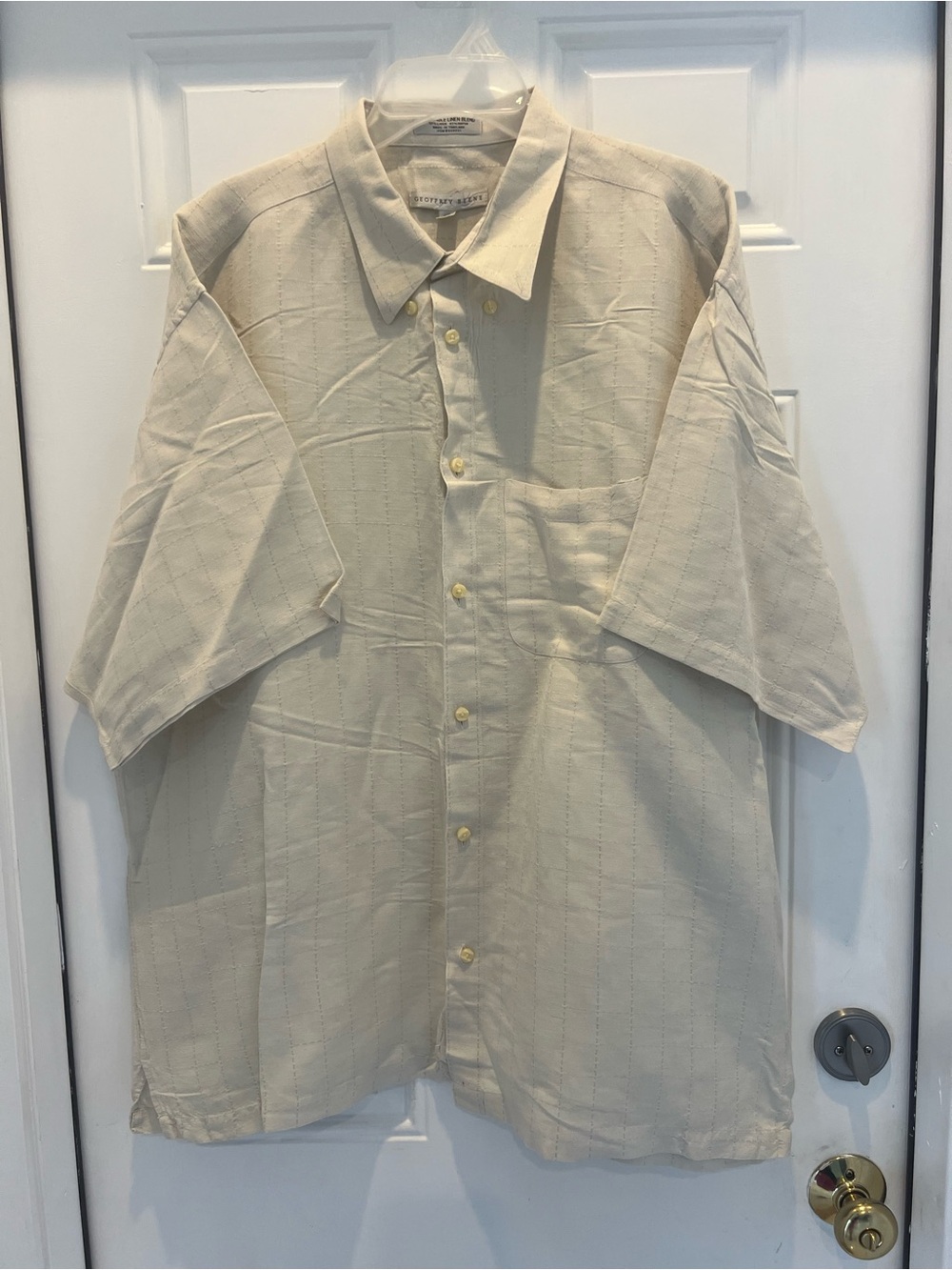 Geoffrey Beene Men’s Short Sleeve  Washable Linen Blend Beige Button Up XXL #931
